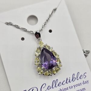 Swarovski Crystal Elements Silver Necklace Amethyst Purple Citrine Yellow 18 in